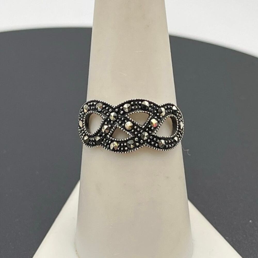IBB TH 925 Sterling Silver Marcesite Intertwined Ring Sz‎ 8